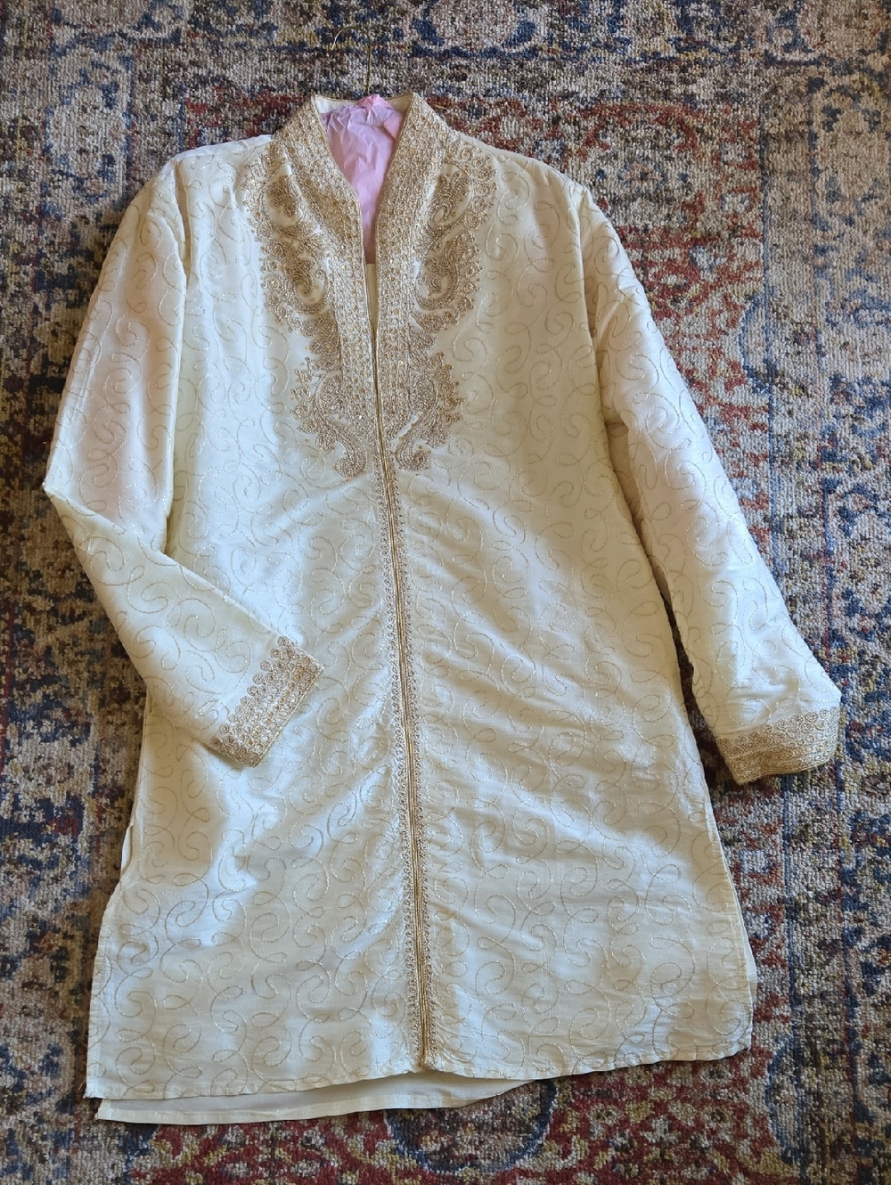 Elegantly Embroidered Cream Long tunic with Gold Detailing Indian top size 40